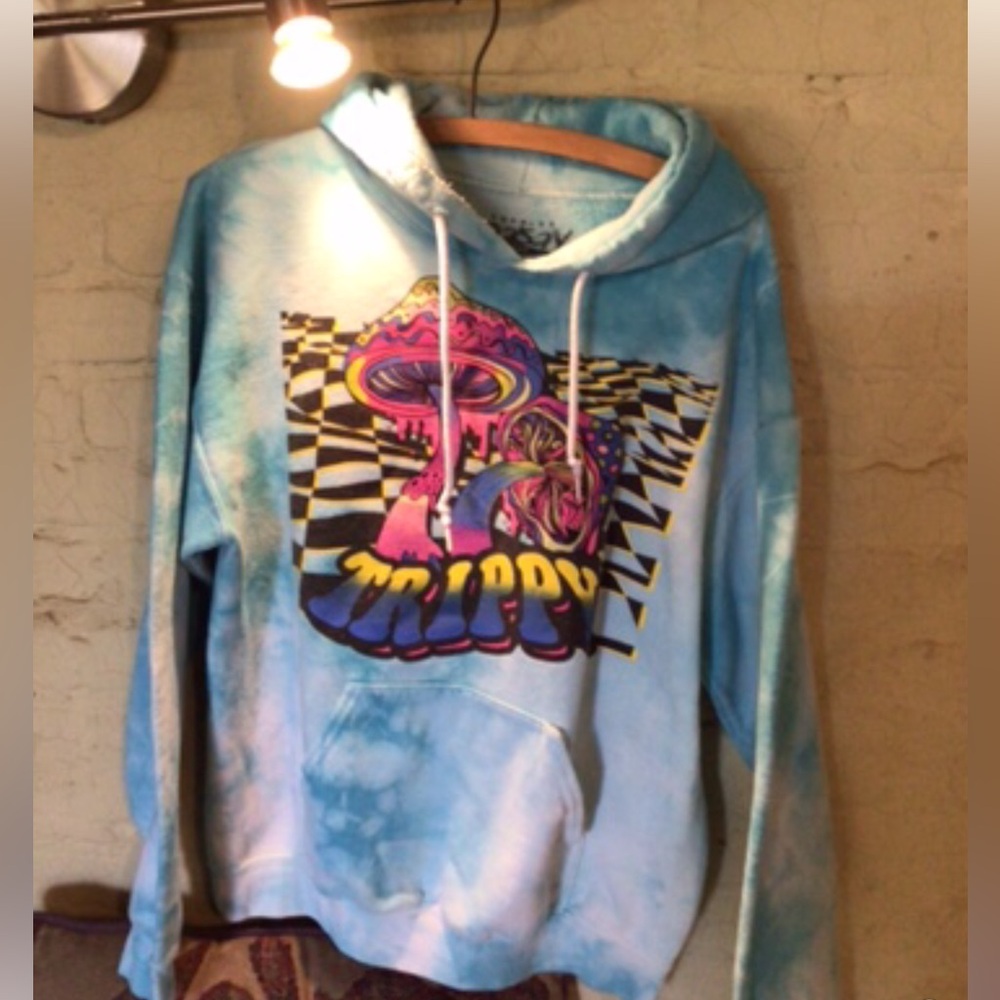 VINTAGE Trippy Graphic Tie-Dye Hoodie Sweatshirt - Blue